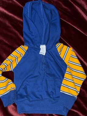 Vintage Stone Blue & Yellow Striped Kids Hoodie 18ms